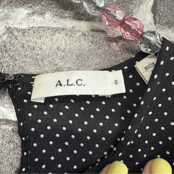 A.L.C. Black Polka Dot 100% Silk Jerry Blouse - Picture 4 of 13